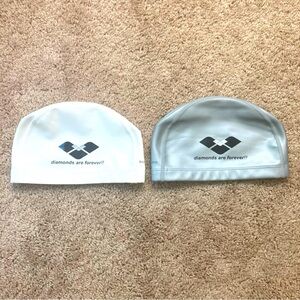 ARENA SWIM CAP Lot Of 2 Silicone Colors White & Gray With Diamonds Are Forever